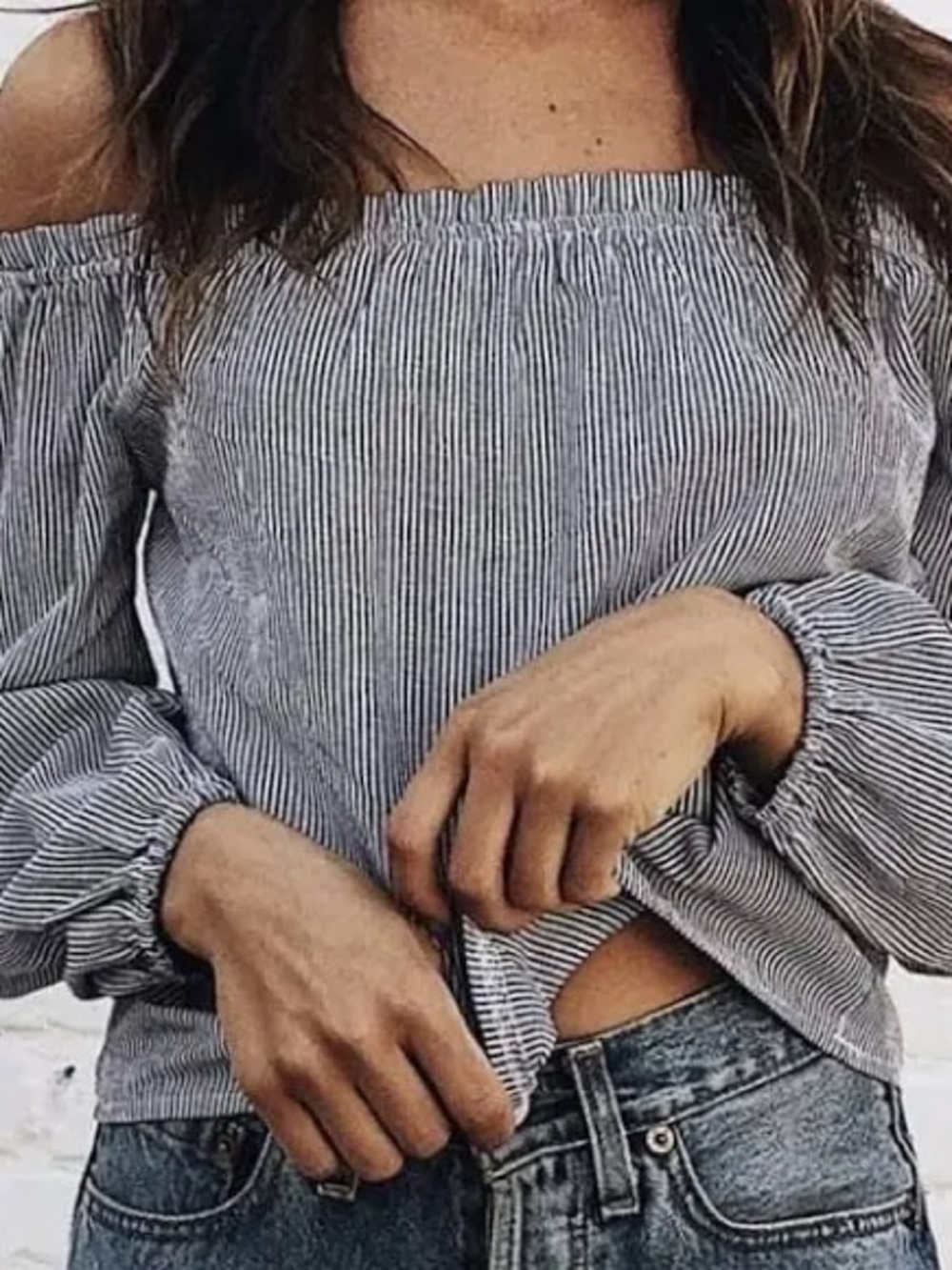 Brandy Melville Pinstripe Off-Shoulder Blouse